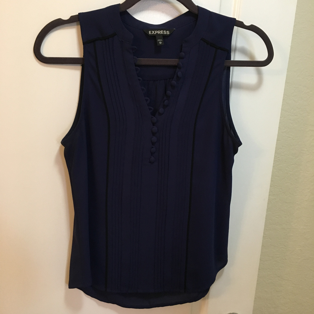 Express Navy blue v neck blouse with pleats